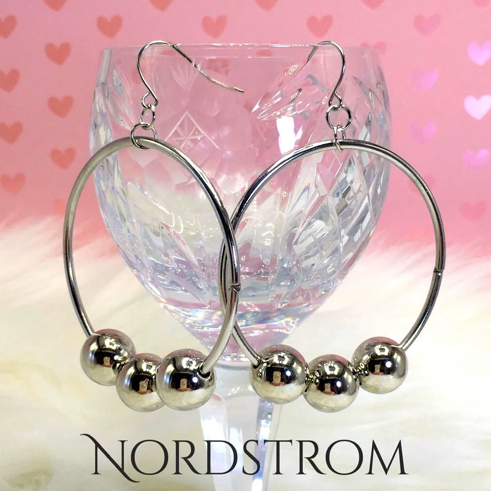 Nordstrom silver hoop earrings 2" ball dangle - Picture 1 of 7